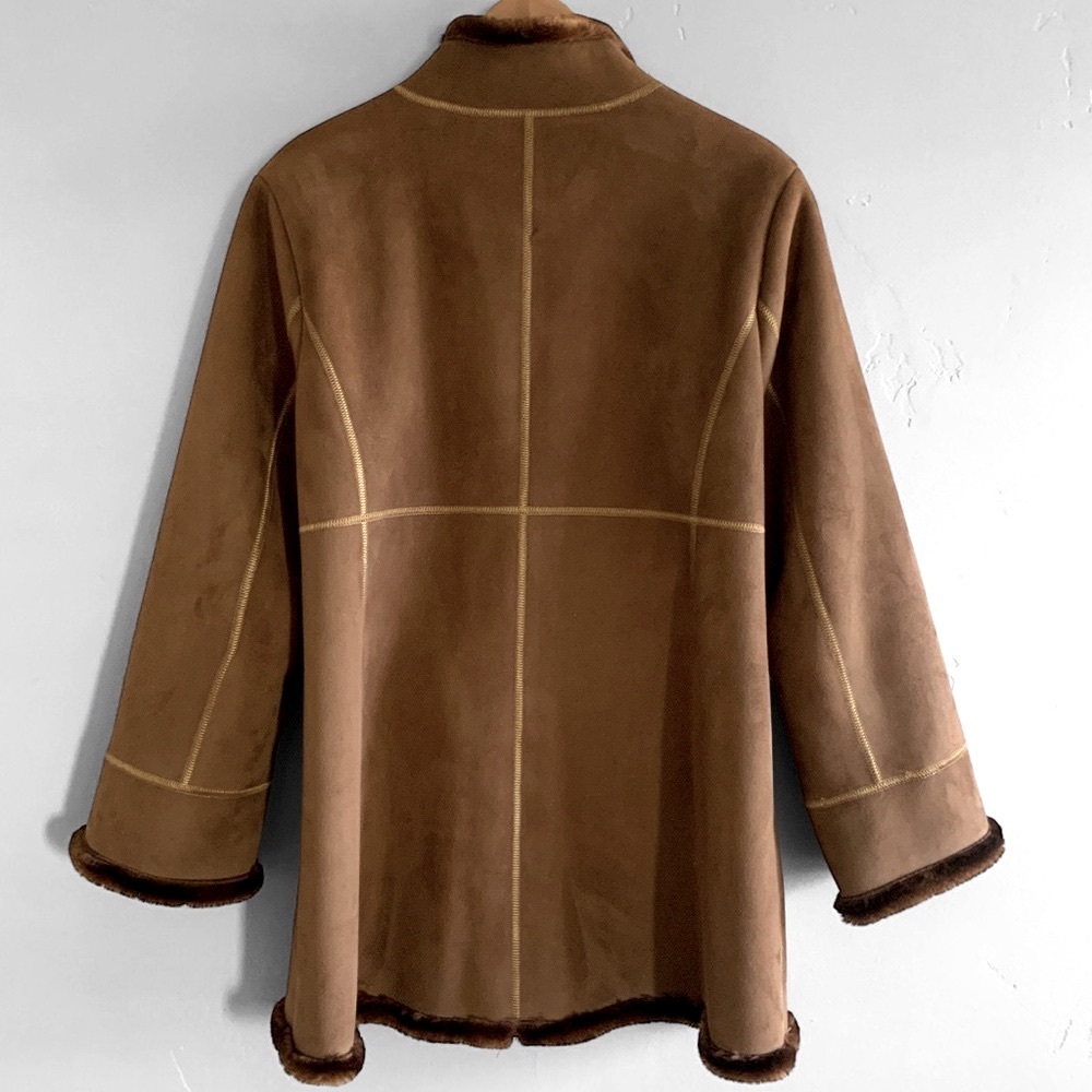 Dennis Basso VTG Faux Suede / Fur Mid-Length Brown Coat Jacket Womens Size Large - Picture 4 of 16